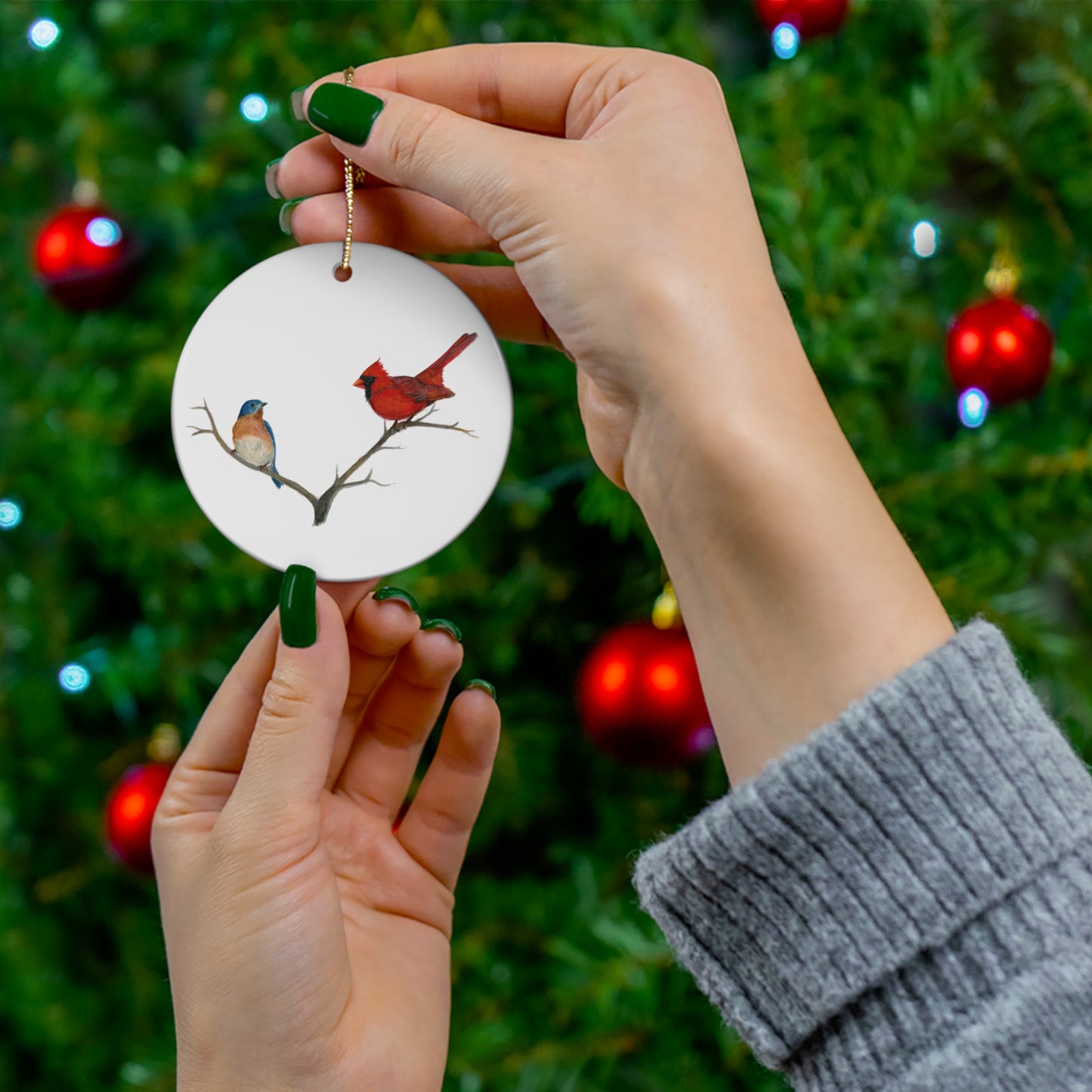 Copy of Ceramic Ornament, Red Robin with Santa Hat