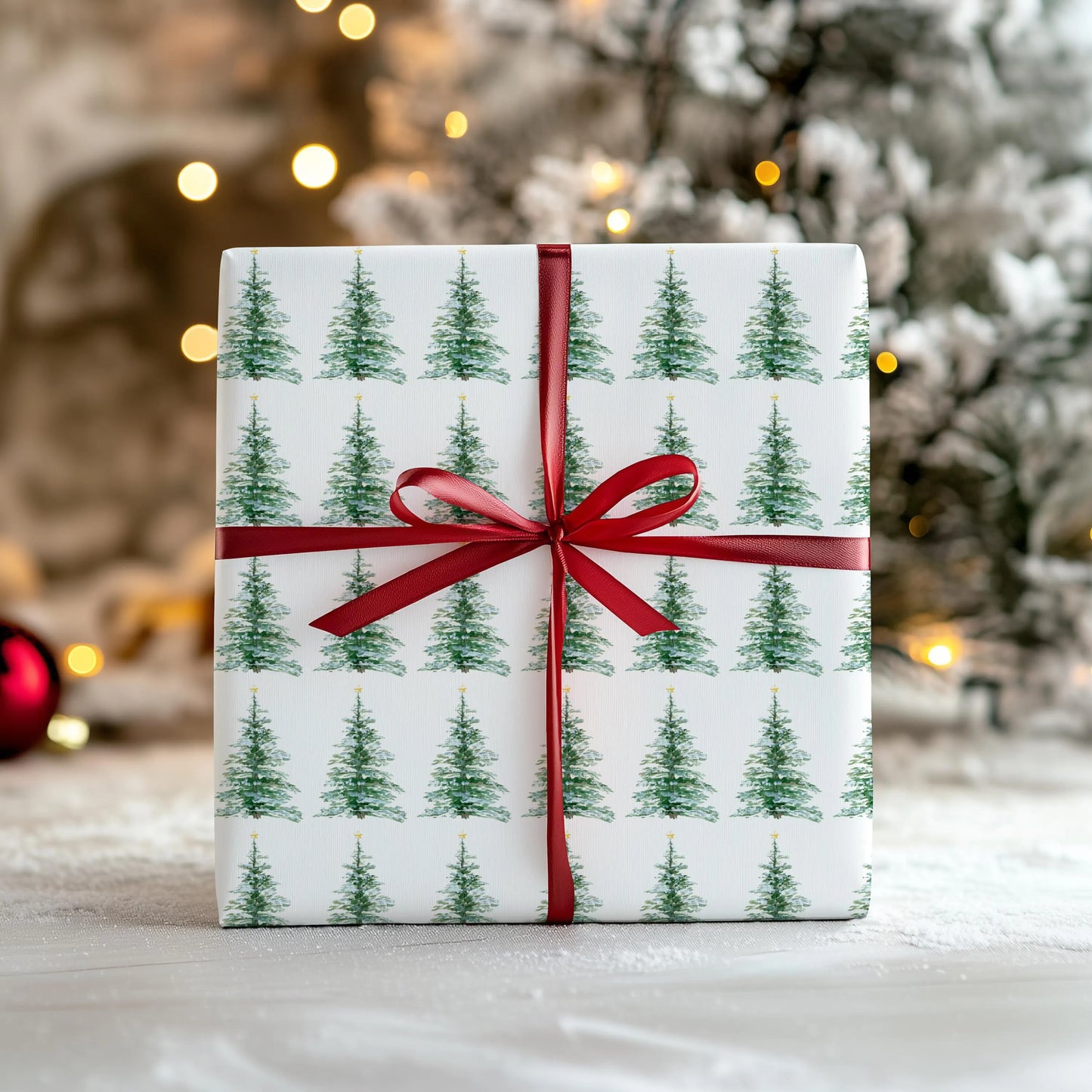 Christmas Tree Wrapping Paper - Watercolor Holiday Design - Festive Gift Wrap by Lora Cavallin