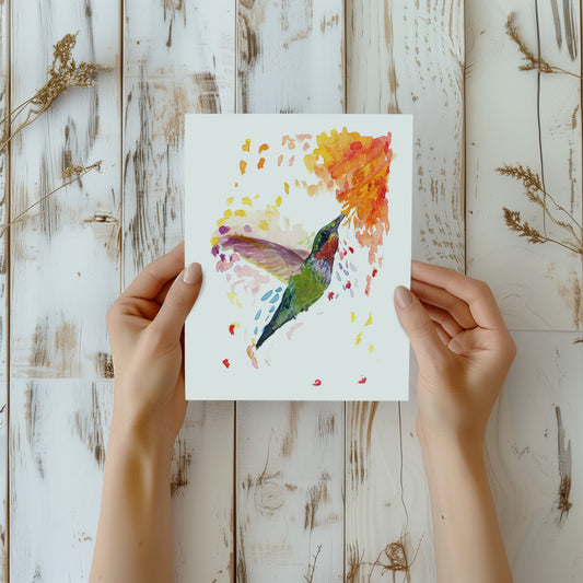 Vibrant Hummingbird Haven Watercolor Print - Lora Cavallin Art