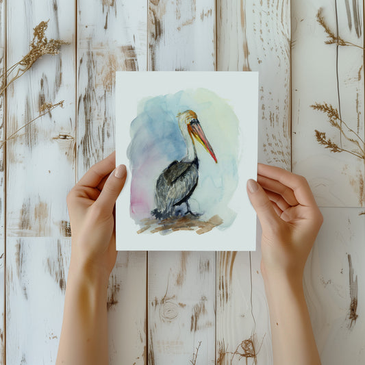 Pelican's Pastel Paradise Watercolor Print - Lora Cavallin Art