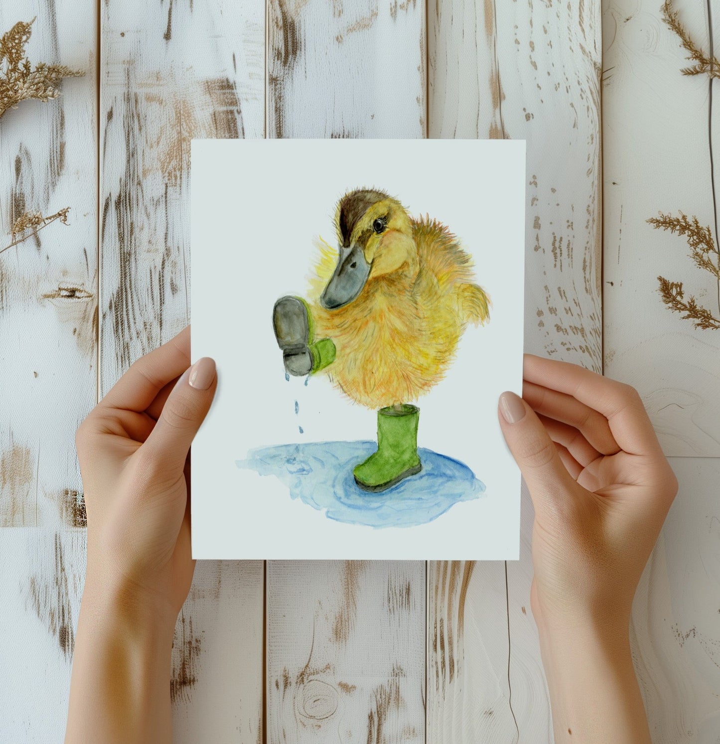 Baby Duckling with Boots on - Lora Cavallin Art