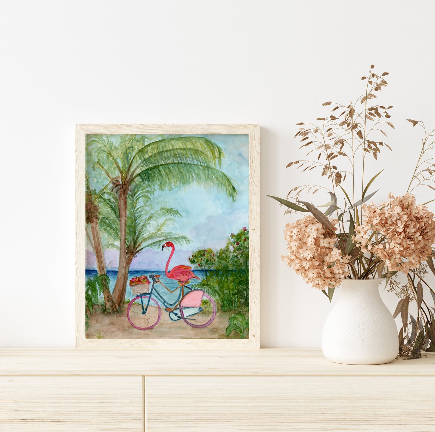 Flamingo on a Bike - Lora Cavallin Art