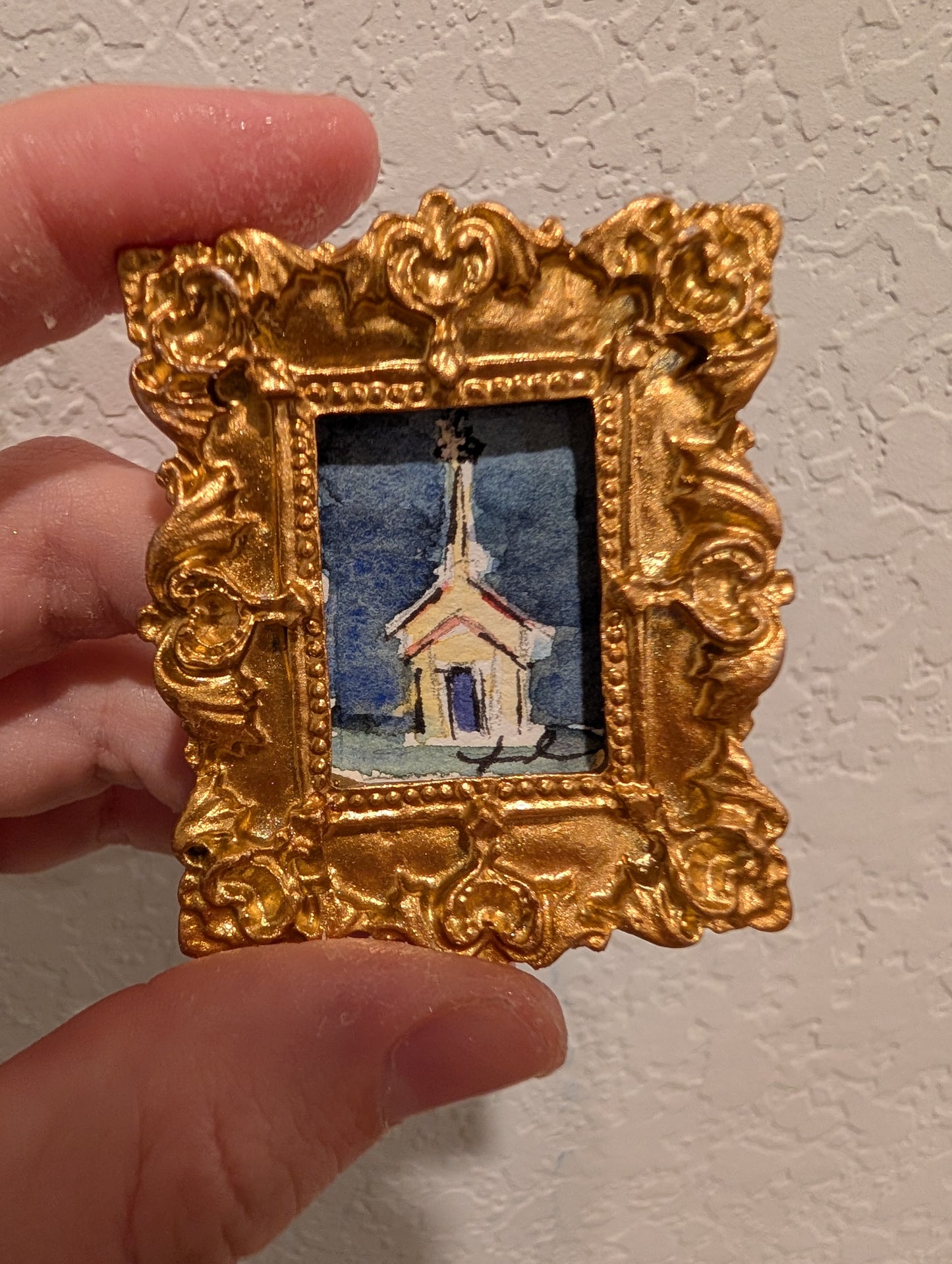 Mini Church Painting - Original Watercolor Art by Lora Cavallin