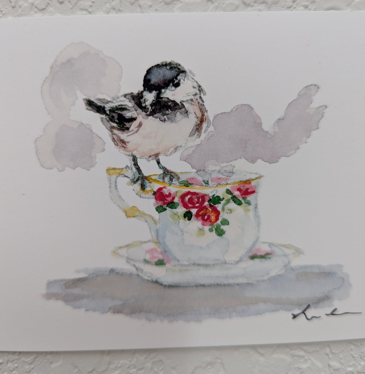Six Bird and Teacup Art Prints - Signed
