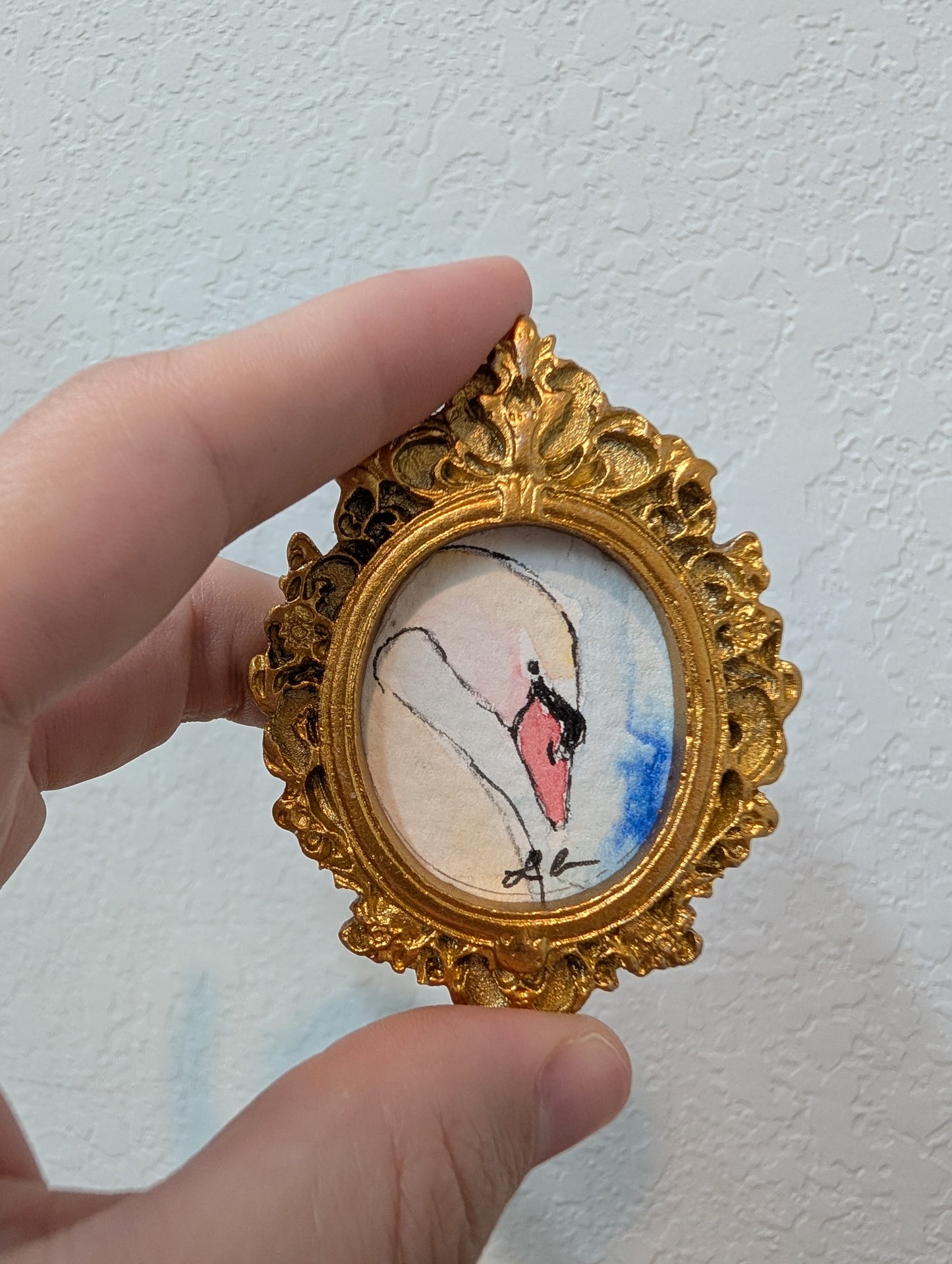 Mini Swan Painting - Tiny Original Watercolor Art