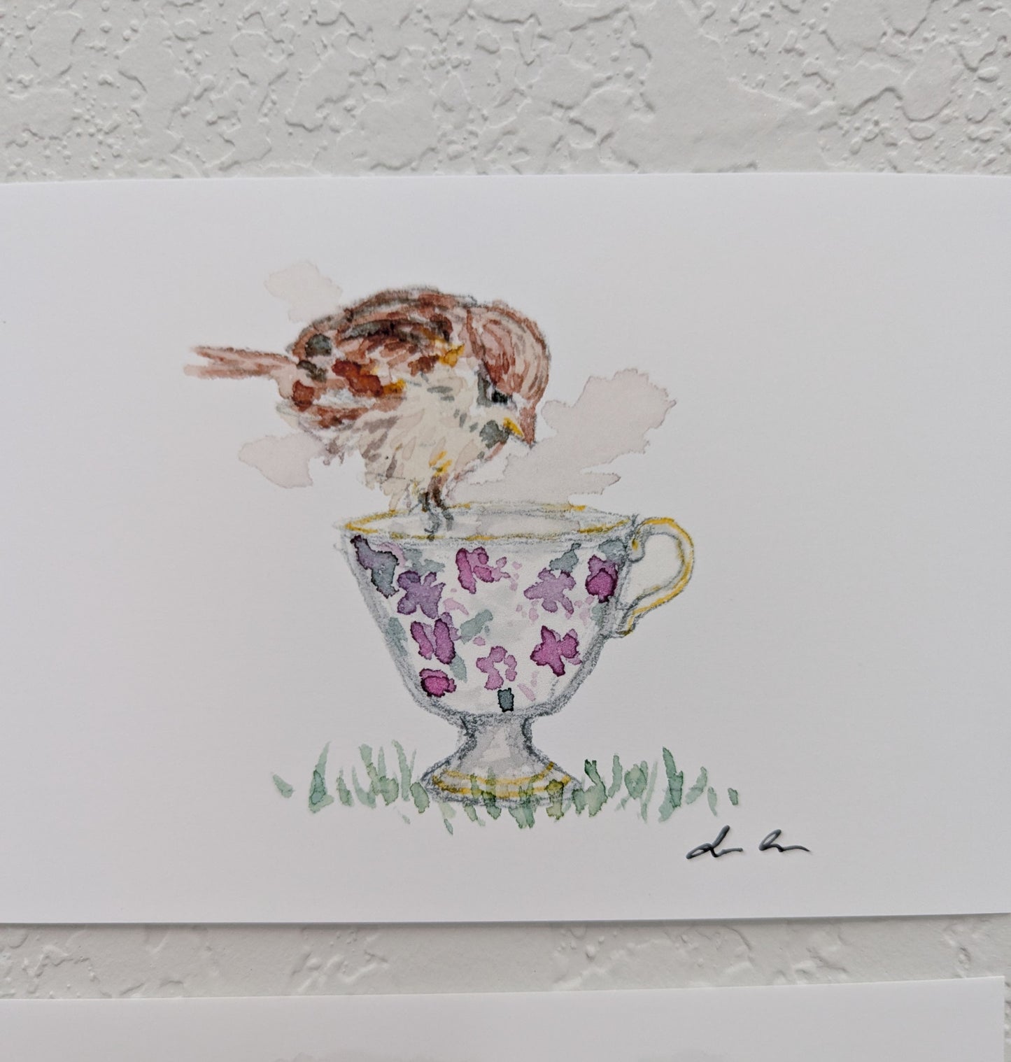 Six Bird and Teacup Art Prints - Signed