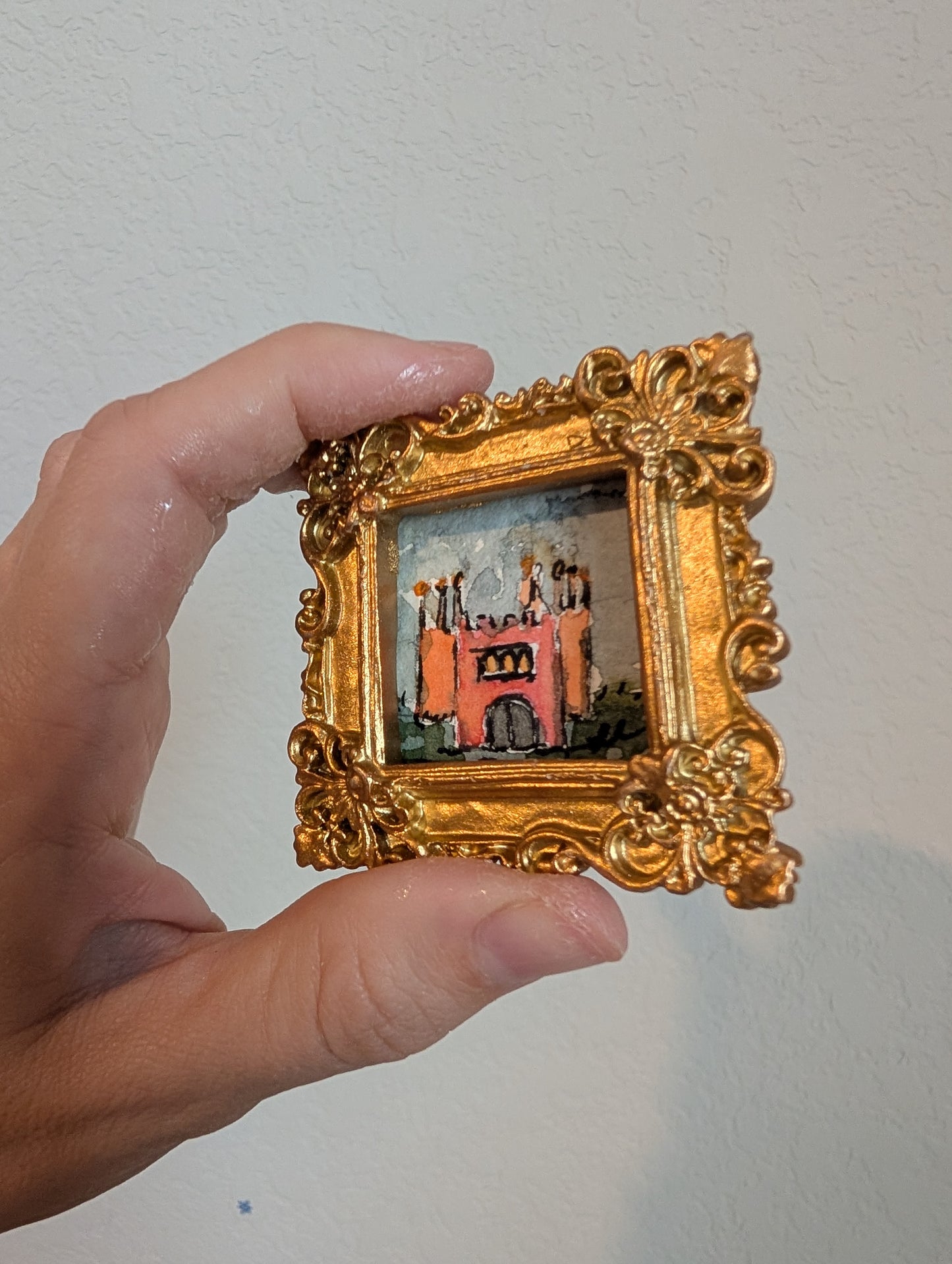 Mini Castle Painting - Original Watercolor Art by Lora Cavallin