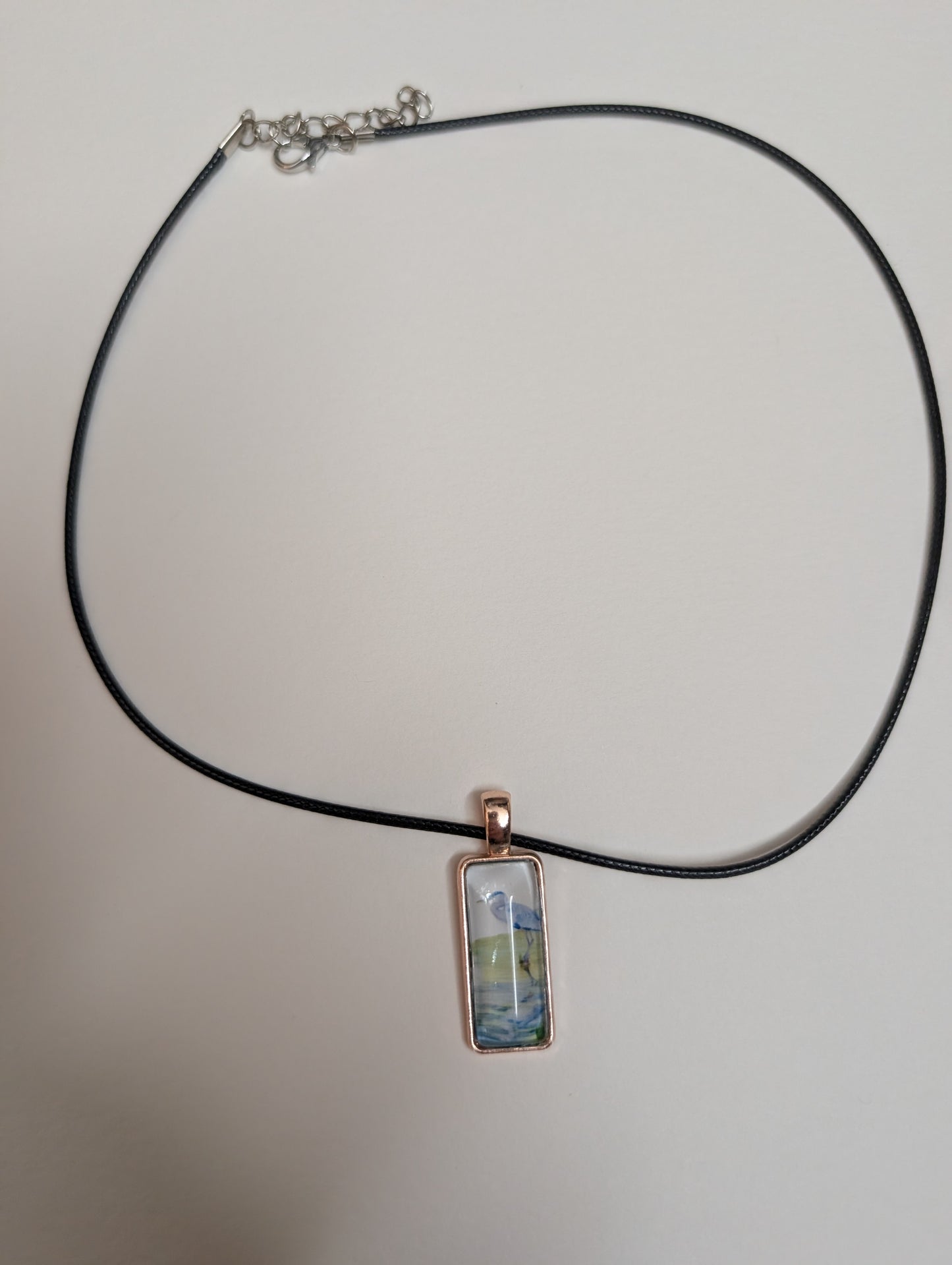 Blue Heron in Creek Pendant Necklace - Lora Cavallin Art