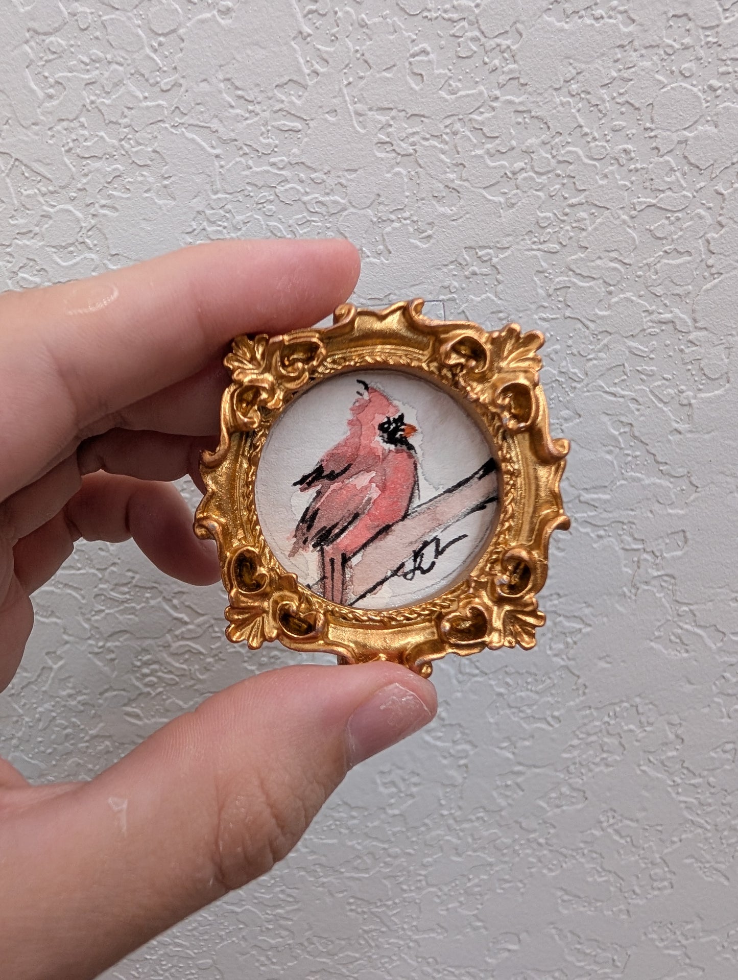 Mini Cardinal Bird Painting - Tiny Original Watercolor Art