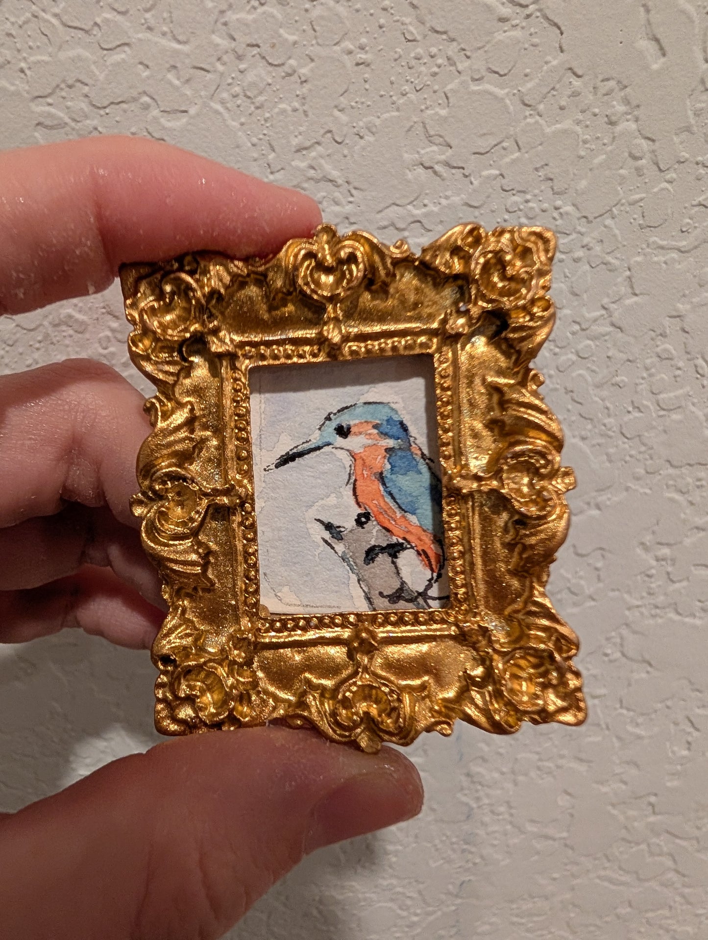 Mini Kingfisher Painting - Original Watercolor Art by Lora Cavallin