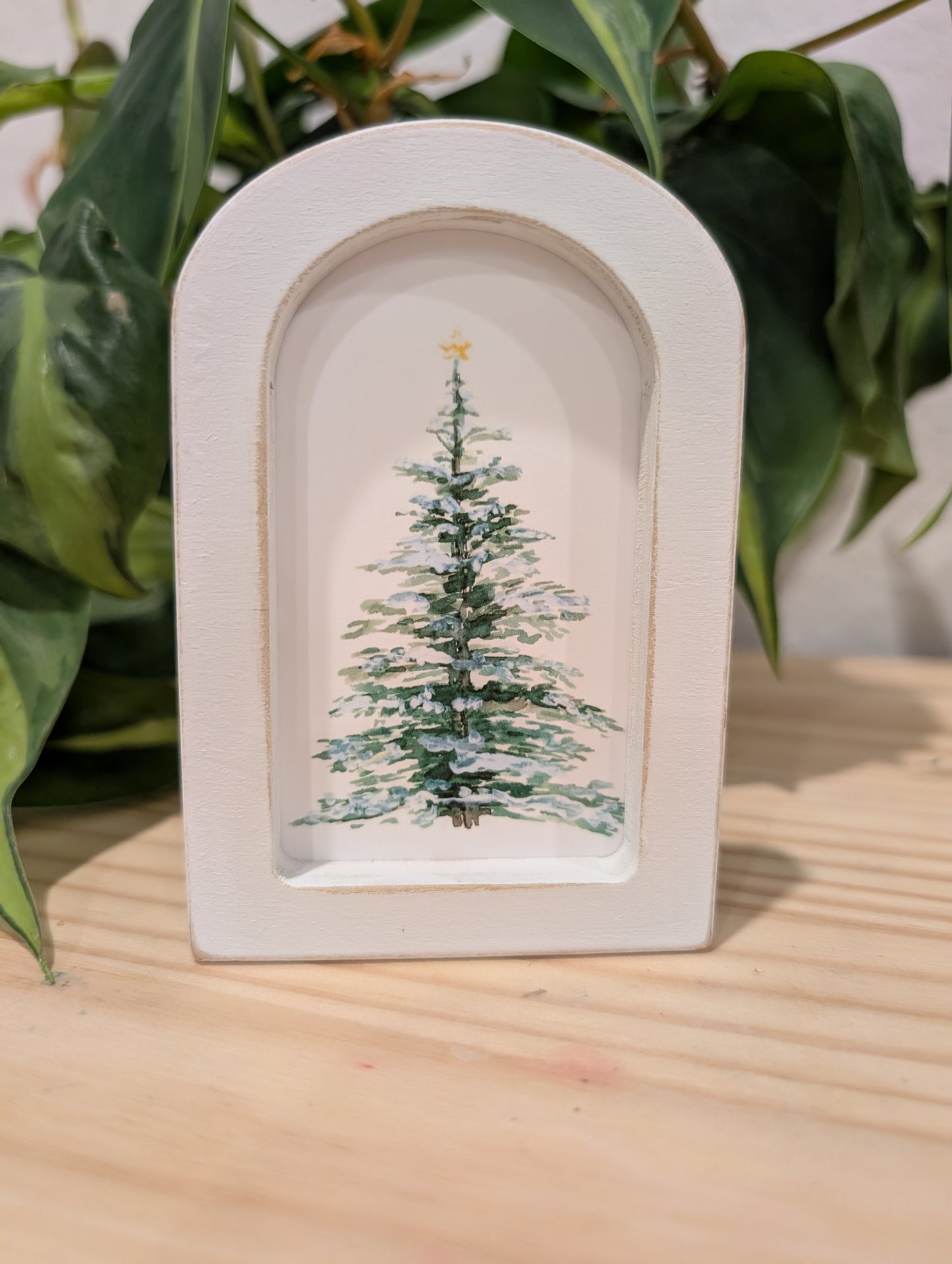 Mini Christmas Tree Art Print - Wood Arch Frame - Lora Cavallin Art