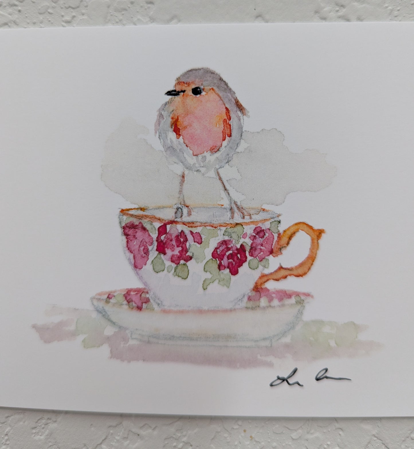 Six Bird and Teacup Art Prints - Signed