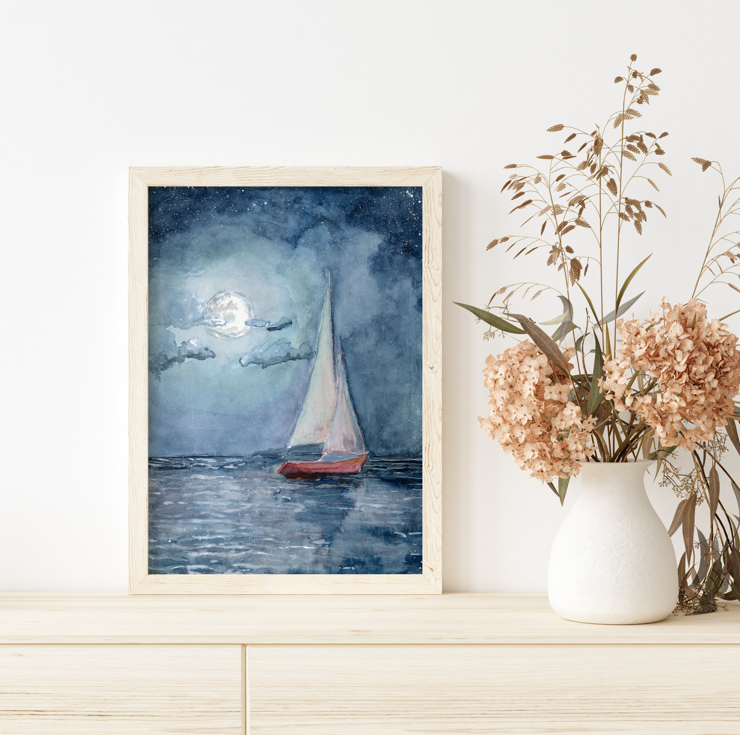 Sailboat under the Moon - Lora Cavallin Art
