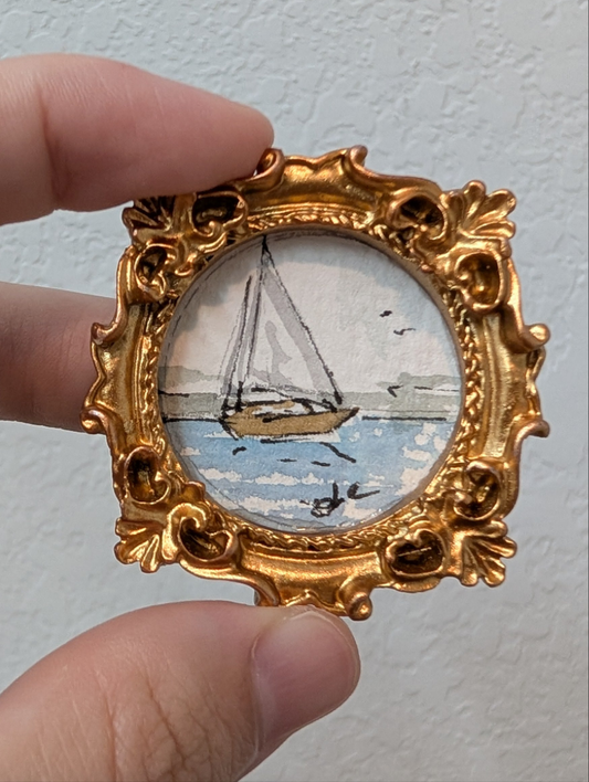 Mini Sailboat Painting - Tiny Original Watercolor Art