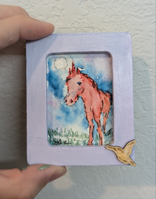 Mini Unicorn Painting - Original Watercolor Art by Lora Cavallin