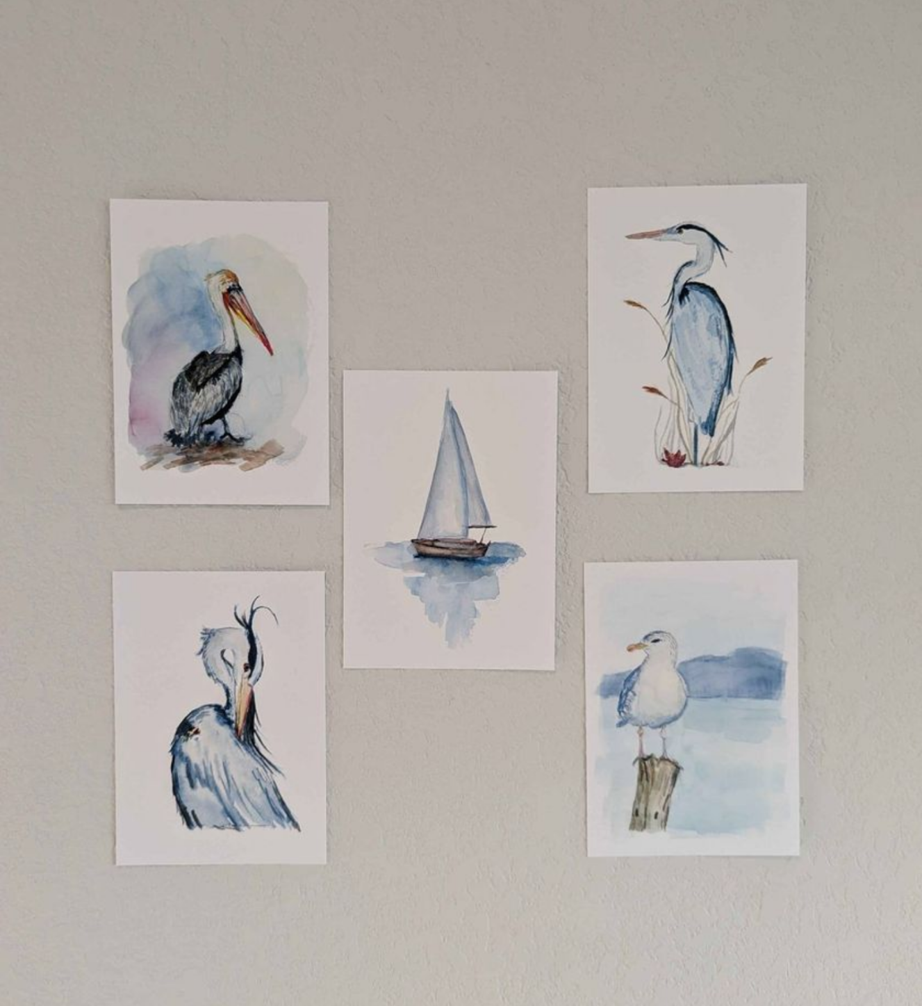 Coastal Art Prints - Set of 5 - Lora Cavallin Art - Not Framed Prints Only