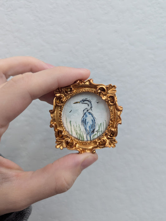 Reserved Mini Painting - Tiny Blue Heron