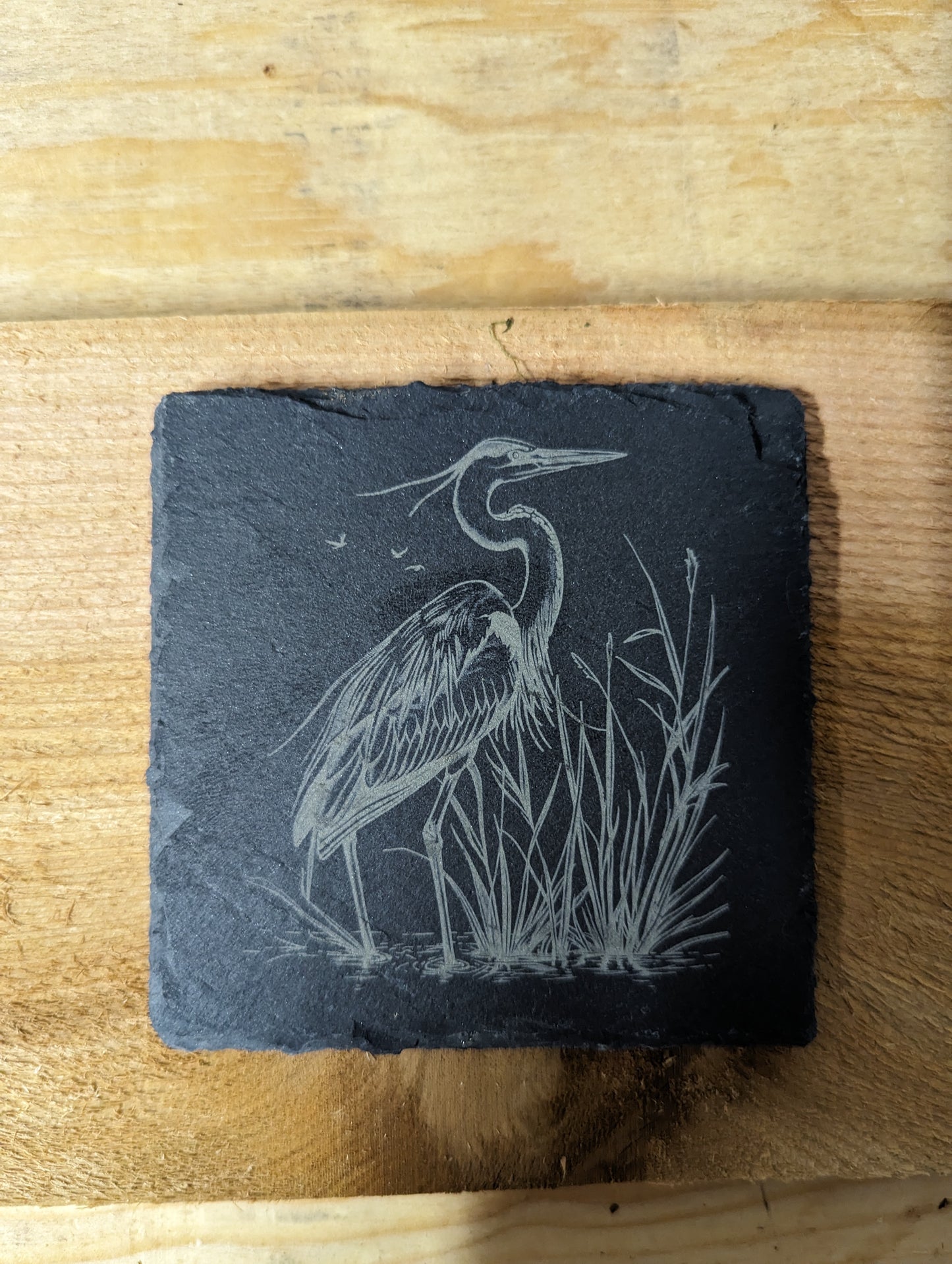 Slate Coaster with Red Cardinal, Great Blue Heron, Spotted Sandpiper and Sandhill Crane