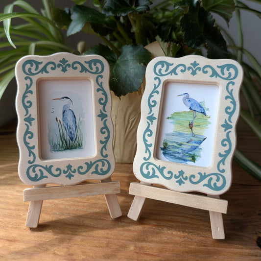 Set of 2 Mini Heron Art Frames with Easels – Miniframed – Ready to Display