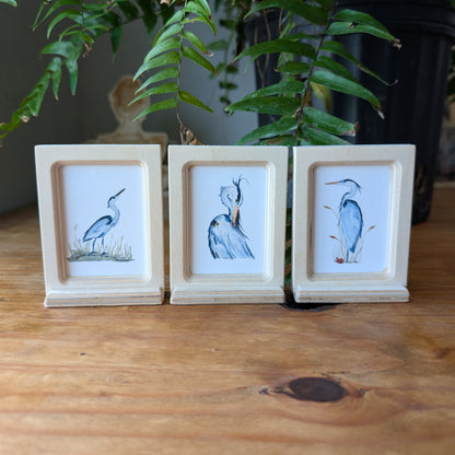 3 Great Blue Herons Mini Framed Prints - Watercolor Art By Lora Cavallin - Miniframed