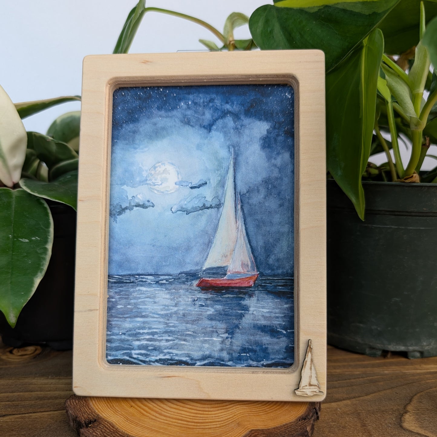 Sailboat under Moon – Solidframe Art by Lora Cavallin