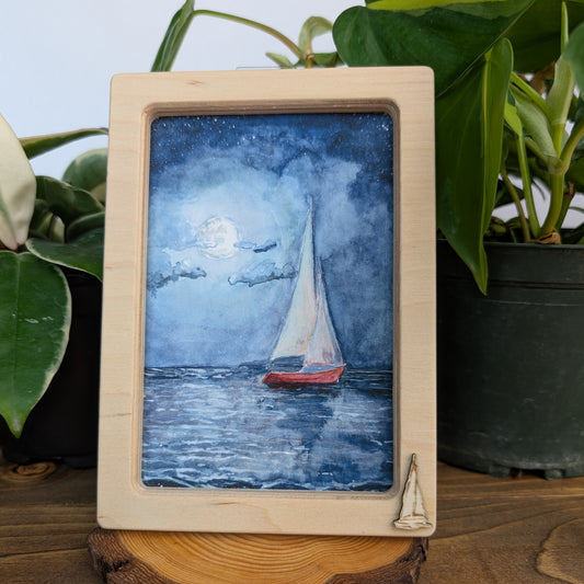 Sailboat under Moon – Solidframe Art by Lora Cavallin