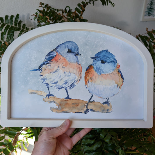 Blue Bird Pair Watercolor - Large Arched Frame