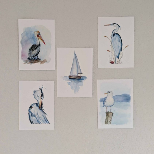 Coastal Art Prints - Set of 5 - Lora Cavallin Art - Not Framed Prints Only