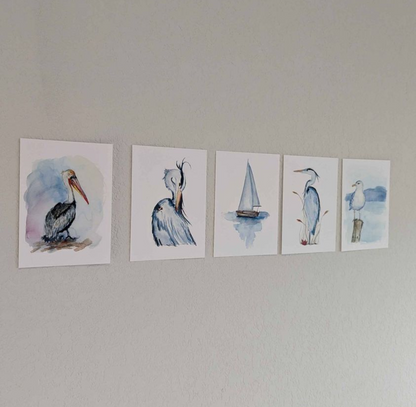 Coastal Art Prints - Set of 5 - Lora Cavallin Art - Not Framed Prints Only