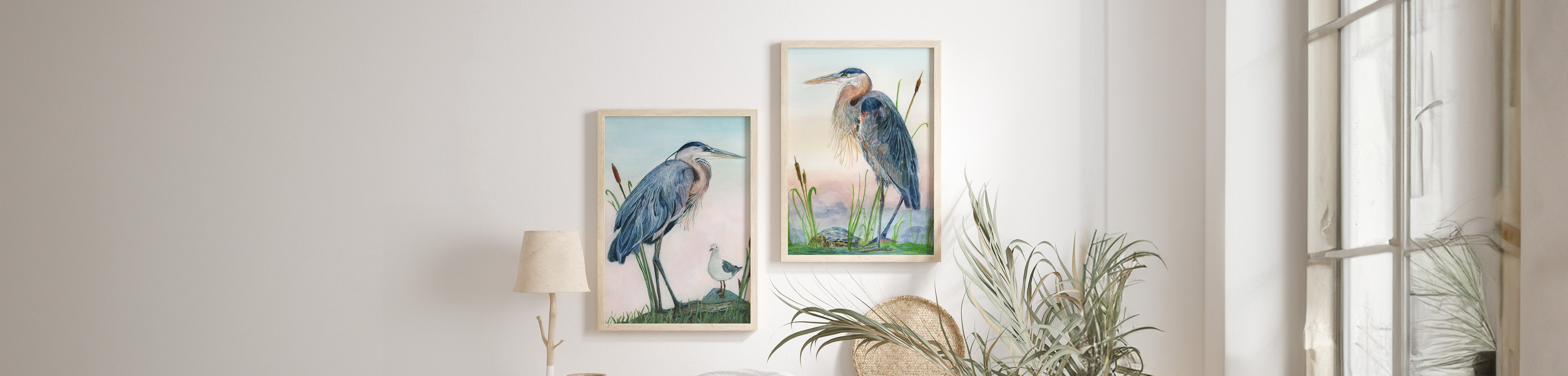 set of great blue heron prints watercolor art