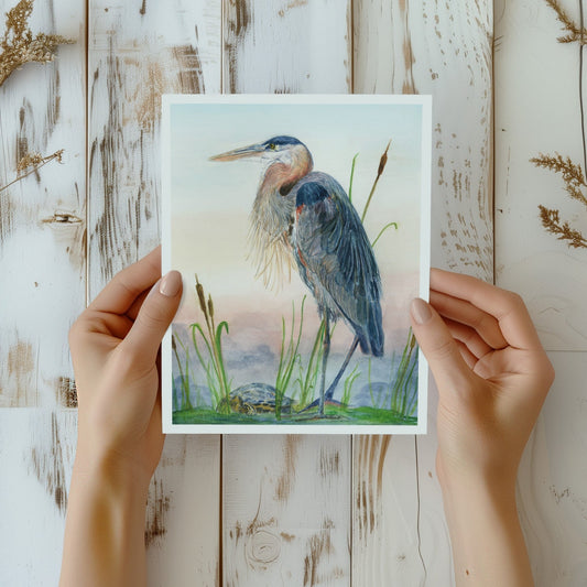 Great Blue Heron with turtle - Lora Cavallin Art