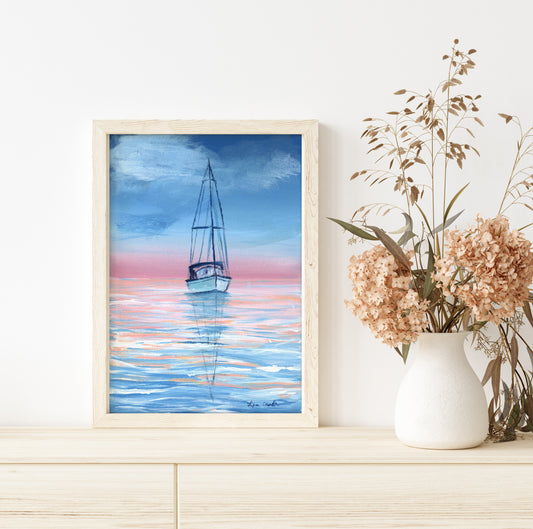 Sailboat in Sunset- Lora Cavallin Art