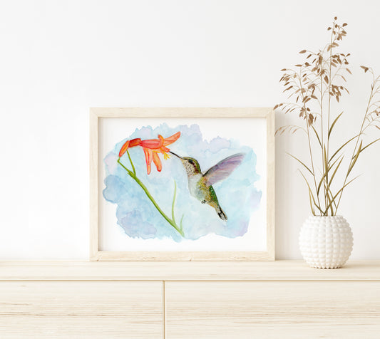 Hummingbird and Flower - Lora Cavallin Art