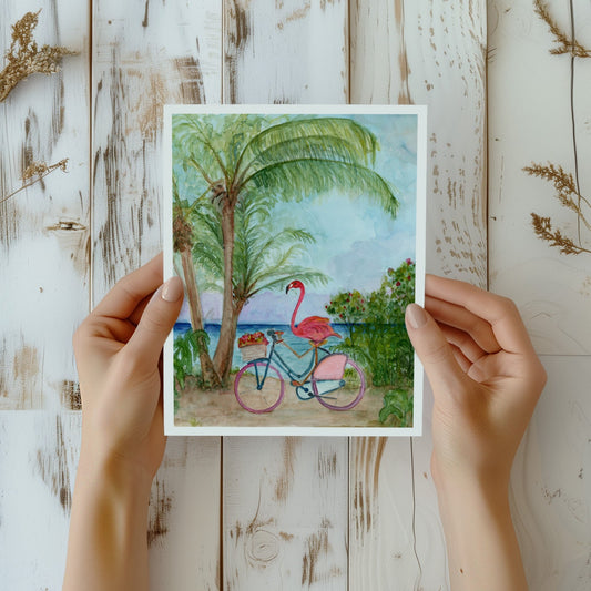 Flamingo on a Bike - Lora Cavallin Art