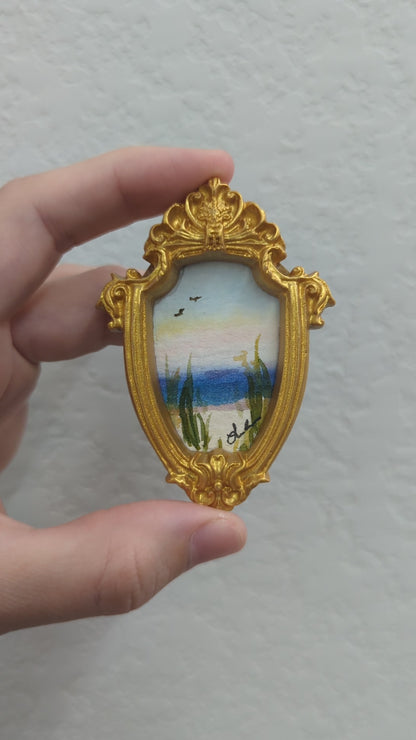 Mini Sunset Beach Painting - Tiny Original Watercolor Art