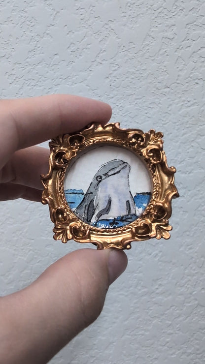 Mini Dolphin Painting - Tiny Original Watercolor Art by Lora Cavallin
