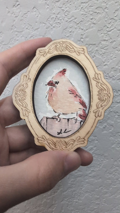 Mini Female Cardinal Bird Painting - Original Watercolor Art by Lora Cavallin