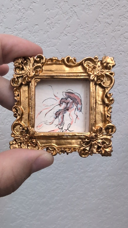 Mini Jellyfish Painting - Tiny Original Watercolor Art by Lora Cavallin