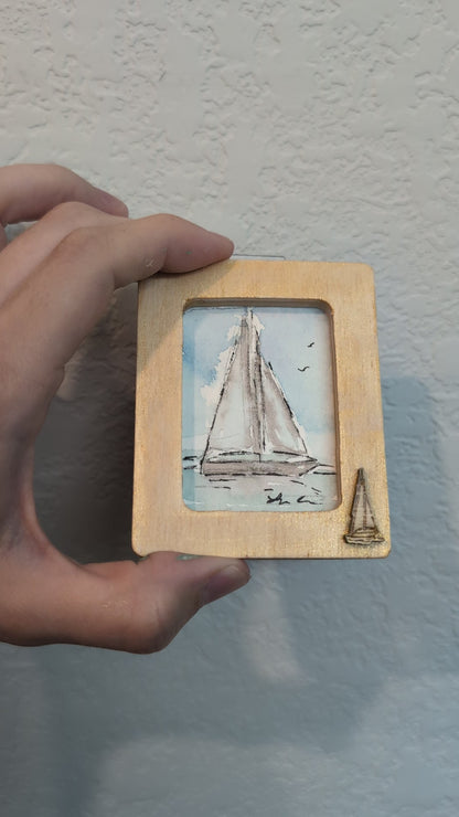 Mini Sailboat Painting - Original Watercolor Art by Lora Cavallin