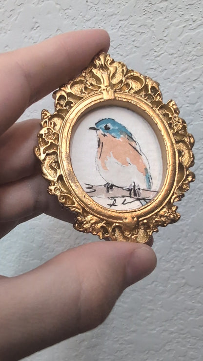 Mini Bluebird Painting - Original Watercolor Art by Lora Cavallin