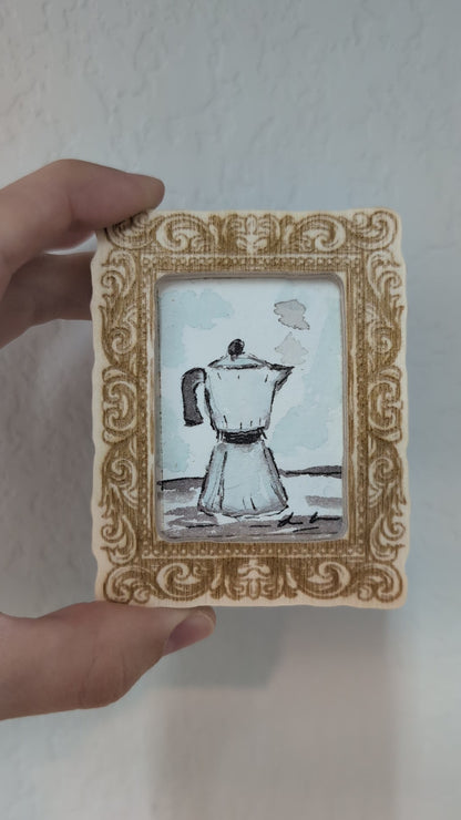 Mini Moka Coffee Pot Painting - Original Watercolor Art by Lora Cavallin