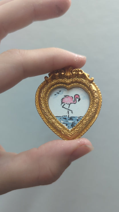 Miniature Flamingo Painting - Original Watercolor Art