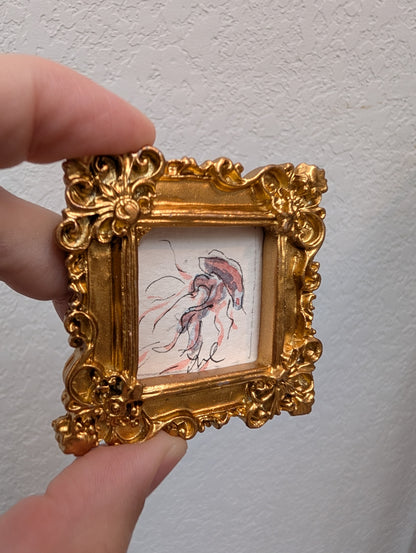 Mini Jellyfish Painting - Tiny Original Watercolor Art by Lora Cavallin