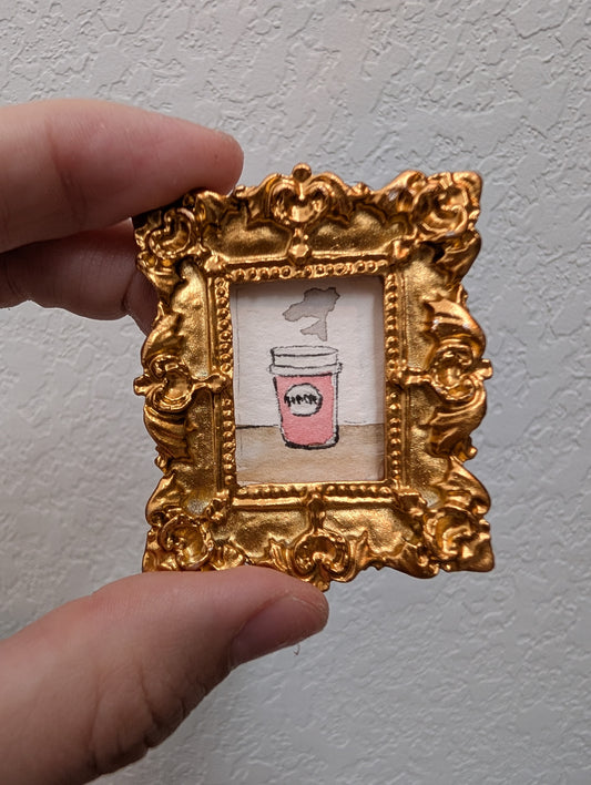 Mini Coffee Cup Painting - Tiny Original Watercolor Art by Lora Cavallin