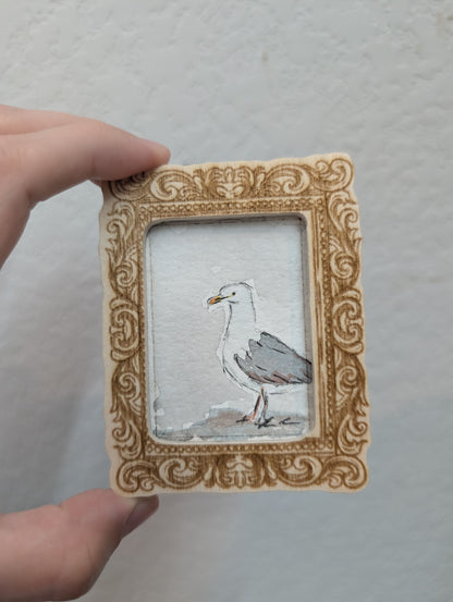 Mini Seagull Painting - Tiny Original Watercolor Art by Lora Cavallin