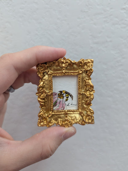 Mini Flower and Bee Painting - Tiny Original Watercolor Art