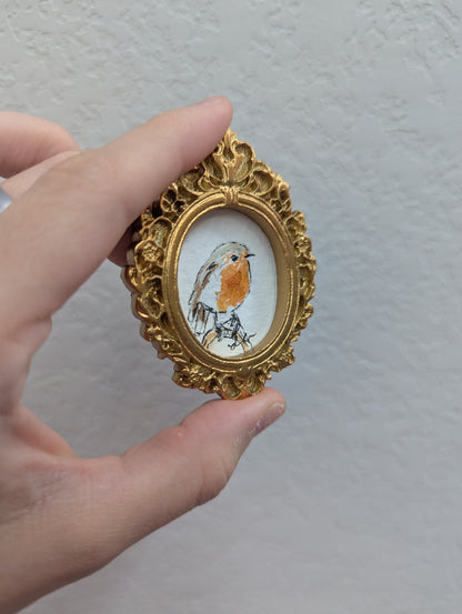 Mini Robin Bird Painting - Tiny Original Watercolor Art