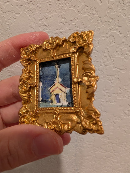 Mini Church Painting - Original Watercolor Art by Lora Cavallin
