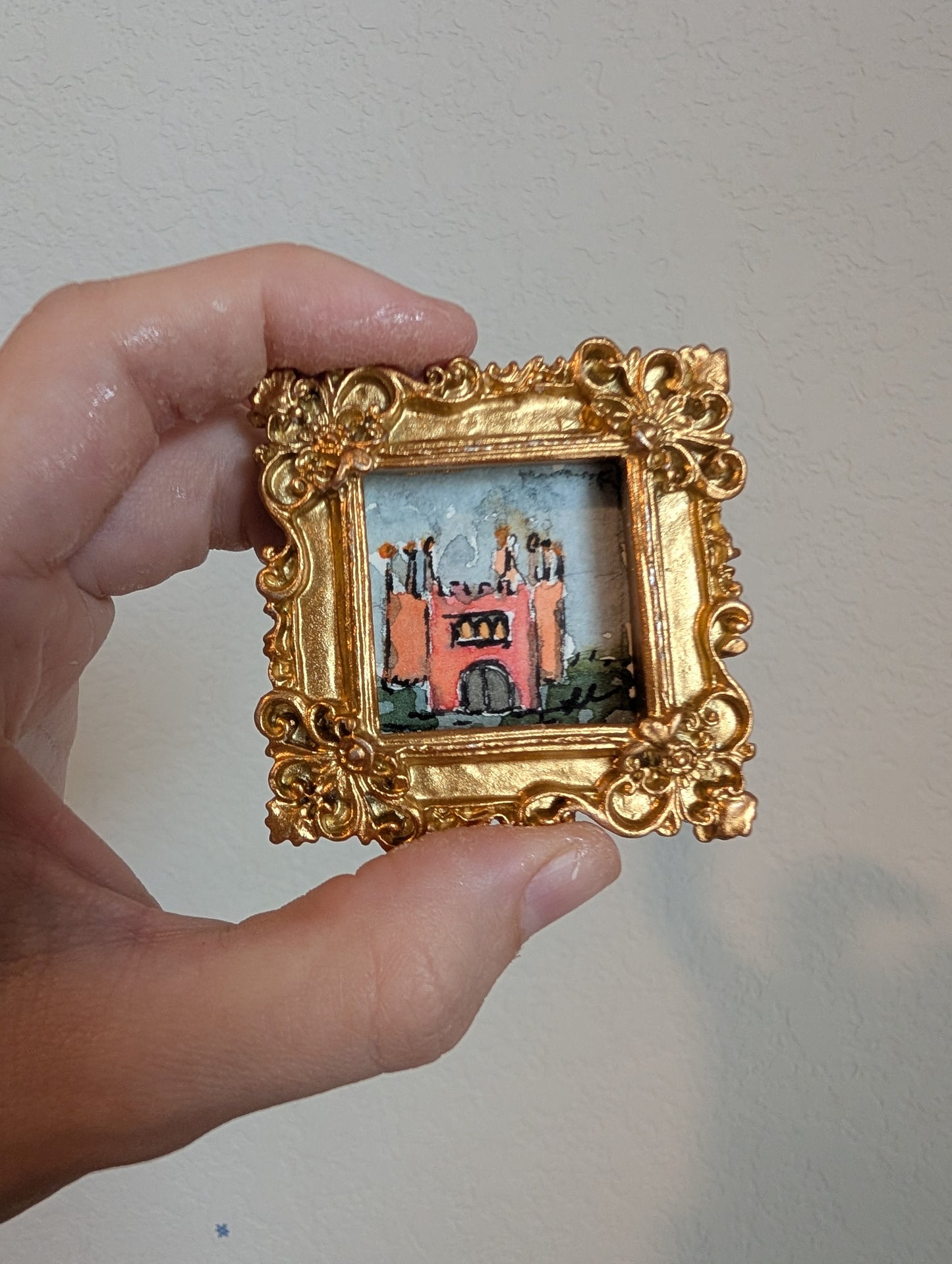 Mini Castle Painting - Original Watercolor Art by Lora Cavallin