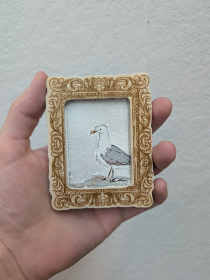 Mini Seagull Painting - Tiny Original Watercolor Art by Lora Cavallin